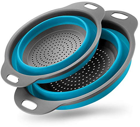 BILIEASY Set of 2 Collapsible Kitchen Colander/Strainer Colander Set, Environmentally Friendly Non-Toxic Easy to Clean, 2 Sizes Including (Blue)