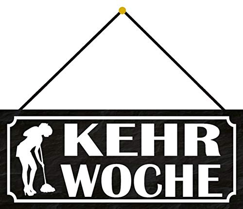 Schatzmix Kehrwoche putzen Metallschild 27x10 cm Wanddeko tin Sign mit Kordel Blechschild, Blech, Mehrfarbig
