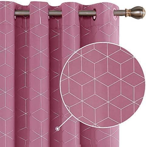Deconovo Vorhänge Lichtundurchlässig Kälteschutz warm Blickdichter Vorhänge mit Ösen Verdunkelungsvorhänge mit Muster, 260x140 cm(HöhexBreite), Rosa, 2er Set