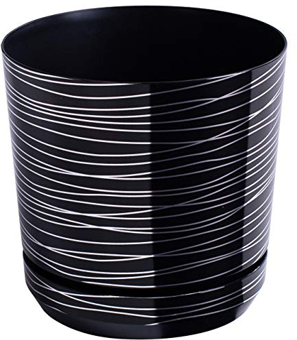 KORAD Pot de Fleur - Rayures Noires 18 cm - Pot de Fleur avec Trous de Drainage et Soucoupe intégré, Pot de Fleur et de Plante décoratif pour l'intérieur DEKOR 18/073