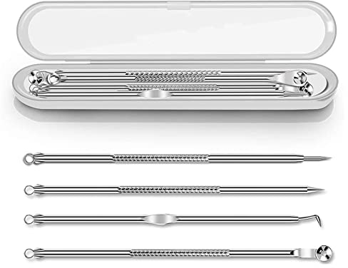 CGBOOM Punti Neri strumenti Rimozione Punti Neri Naso, Blackhead Remover Kit Acciaio da 4 Strumenti Professionali con Due Estremità,togli i Punti Bianchi e le Macchie Acne dal Viso