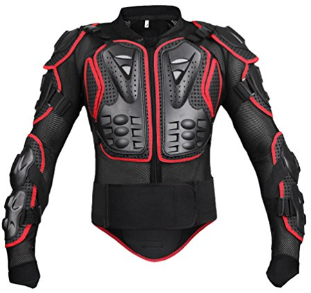 Giacchino Protettivo Traspirante Motocross Giacca Manica Lunga Armatura Jacket per Scooter, MTB, Enduro (Nero Rosso, S)