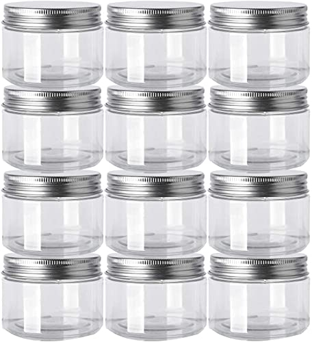 12 Pack Clear Plastic Jars Containers Plastic Mason Jars with Screw On Lids,Refillable Wide-Mouth Plastic Slime Storage Containers for Beauty Products,Kitchen & Household Storage - BPA Free