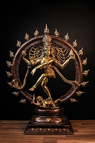 SHIVAJI ARTS Dancing Shiva Natraj Statue – 58,4 cm großer Lord Shiva Natraj eine große Natraj-Statue – Messing Natraj für Yoga Halle mit zweifarbiger Farbe in Messing