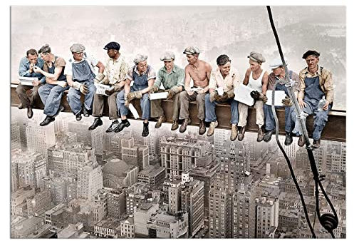 ZHONGYUTONG Mittagessen auf einem Wolkenkratzer Leinwandposter New York Kunstdruck Vintage Landschafts Bilder Gemälde Dekoration Geschenke (60x80cm Kein Rahmen)