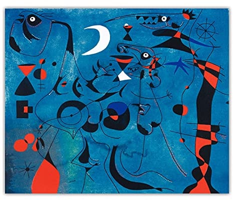 Joan Miro Poster und Drucke-Abstrakte Joan Miro Leinwandbilder-Berühmte Joan Miro Gemälde druck auf Leinwand Kunstdruck-Wandkunst Bilder Malerei(Figur in der Nacht geführt)80x96cm(32x38in)rahmenlos