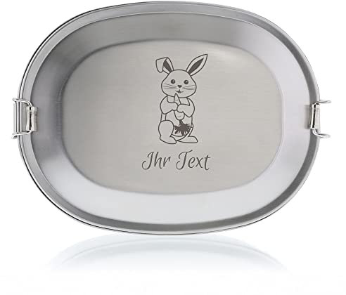STEMPEL-FABRIK – personalisierbare Brotdose mit Namen aus Edelstahl – Ostermotiv Hase – gravierte Brotbox für Kindergarten, Schule, Ausflüge & Co – spülmaschinenfeste Lunchbox (15,5x11,5x4,5cm)