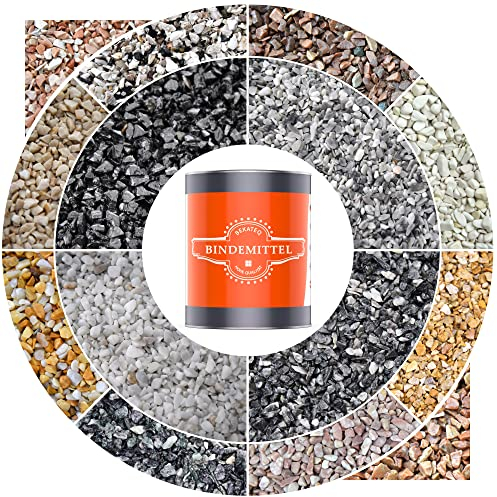 Steinteppich aussen bis 2,5qm - 25kg Marmorkies in Marrone Mogano + 1K PU Kleber Bindemittel 1kg - Wetterfest, UV-fest, wasserabweisend, hitzebeständig, kältebeständig - BEKATEQ BK-605PU