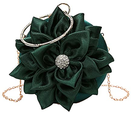 MEGAUK Damen Satin Clutch Rose Abendtasche Mini Handgelenktasche Clutch-Geldbörsen für Hochzeit Party Handy (Grün)