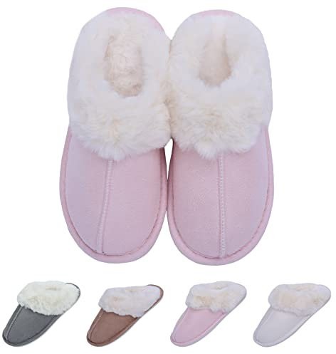 Chaussons Femme Hiver Pantoufles pour Femmes Chaussures en Peluche Unisexe Pantoufles Chaudes avec Semelle en TPR Antidérapante Chaussures pour l'intérieur et l'extérieur (40/41 EU,Rose)