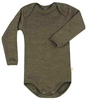 DILLING Baby Bodysuit w/Long Sleeve - Organic Merino Wool Dark Green Melange 68