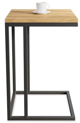 Lumarc Vicenza, Couchtisch Handgefertigt aus Massivholz Eiche Geölt und Stahl im Modernen Industrial Minimalistisch Design, Schwarz, Quadratisch, 40x40x60 cm