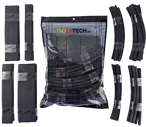 ISOLATECH 15 mètres assortiment de gaines thermorétractables noir 3:1 avec adhésif non marqué (3mm 5mm 8mm 10mm 15mm 20mm 30mm 40mm en pièces de 20cm)