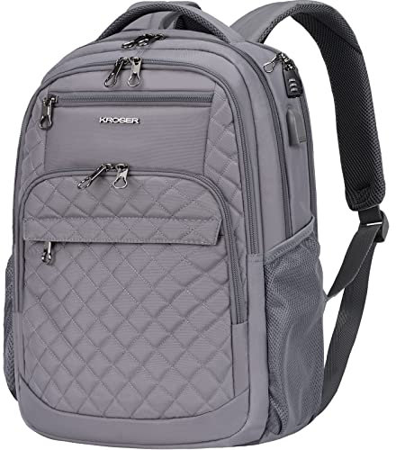 KROSER Sac à dos pour ordinateur portable, Matelassé gris foncé, 17 Inch, Sacs à dos de jour