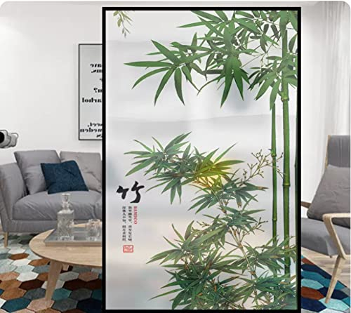 Fensterfolie Selbsthaftend Blickdicht Grüne Pflanze Bambus Sichtschutzfolie Fensterfolie Anti-UV Dekorfolie Statisch Fensteraufkleber für Wohnzimmer Küche Büro (60x200 cm)