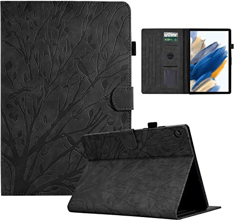 LSPCASA Cover per Samsung Galaxy Tab A8 10.5 (2021) SM-X200/X205 - Custodia in Pelle PU con Ombra Dell'Albero, Supporto Auto Wake/Sonno, Nero