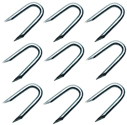 TERF® 20mm Galvanised U Nails Netting Staples Length 20mm (0.79 inch) Diameter (Ø) 2.0mm Heavy Duty U Nails Wire Staples for Fixing Fencing Fence Wire Mesh - Pack of 100