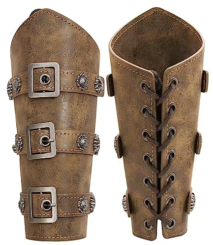 keland 2 Stücke Mittelalter Ritter Armschoner Armschienen Armschutz Armstulpen Wikinger Zubehör for Halloween Cosplay (D-Braun)