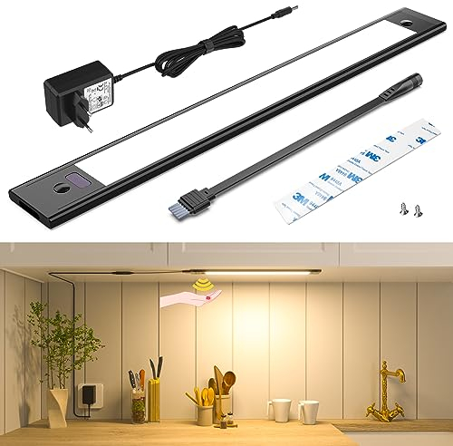 wobsion LED Unterbauleuchte Küche Dimmbar mit Berührungsloser Sensor,30CM Neutralweiß Unterbau Lichtleiste für Unterschrank Beleuchtung,4000k Ultra Dünn Lampe Schwarz