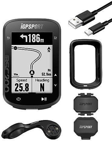 Lot Complet iGPSPORT BSC200 GPS Compteur Velo GPS Velo 30h Autonomie de Batterie Navigation Écran de 2,5'' Soutien BLE5.0 & Ant+,IPX7