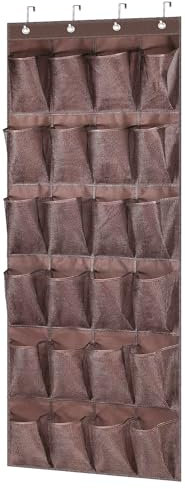 MISSLO Over Door Shoe Storage 24 Large Mesh Pockets Shoe Organiser Hanging for Wardrobe Door Tidy Holder with Hangers Organizer, Tan