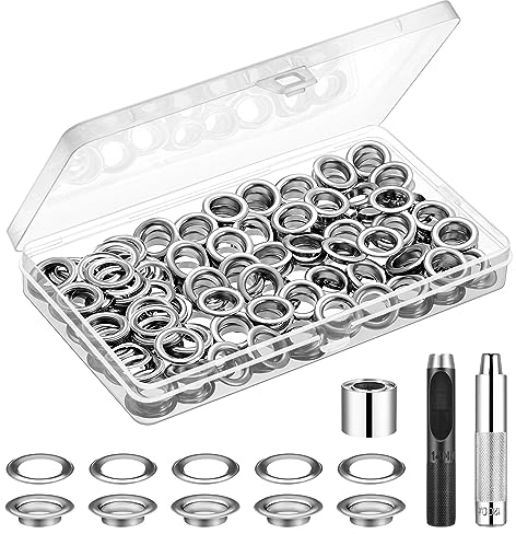 Vastar Grommet Werkzeug Kit, 120 Sets Metallösen Ösen 14 mm (5/9 Zoll) Tülle Ösenzange Set mit 3tlg Werkzeug, Planenösen Ringösen Eyelets für Wasserdichte Planen, Vorhänge, Markisen, 14mm Silber