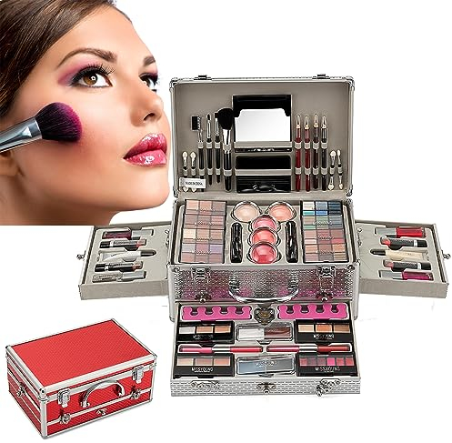 AFGSsm Make up set für frauen, Schminkset frauen, Schminkkoffer für mädchen, Schminke mit Augenbrauencreme Lidschatten Lippenstift Lipgloss Mascara(102 Farbe)