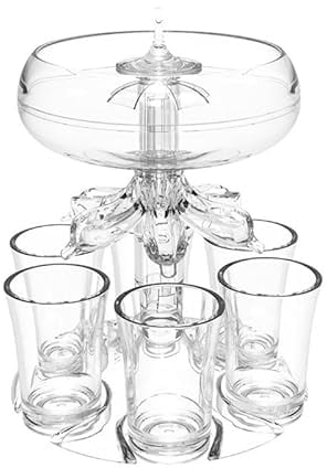 Party Drink Dispenser with 6 Shot Glasses Set,Shot Glass Dispenser with Holder,Acrylic Touchless Liquor Dispenser for Beverage Cider Cocktail,Party Supplies,Home Bar Accessories (No Light)