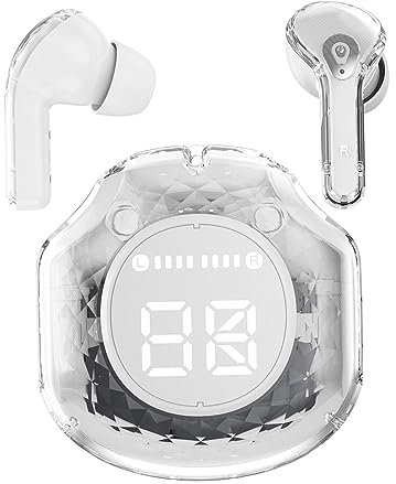 Écouteurs Bluetooth 5.3 Écouteurs d'entraînement Affichage LED Casque Rechargeable Portable Écouteurs de Jeu pour Courir Gaming Bureau Cyclisme Sports, Blanche