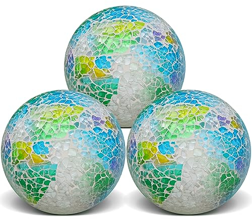 Yatinkim Dekorative Glaskugeln, 8,5 cm, Mosaikkugeln, Deko-Kugel, solide Kugel für Haus, Wohnzimmer, Couchtisch, Tablett, Schalen, bunt, 3 Stück