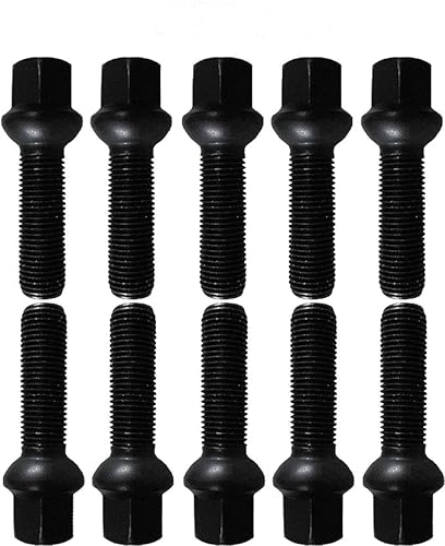 Lot de 10 boulons de roue noirs à tête sphérique R14 M14 x 1,5 40 mm