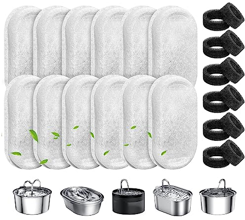 WEIKEY Katzenbrunnen Filter, 24 Stück Ersatzfilter Für Trinkbrunnen, 12 Stück Kohlefilter Und 12 Stück Schaumfilter, Wasserfilter Passend für 2L/3.2L/4L Edelstahl Trinkbrunnen Für Katzen Und Hunde