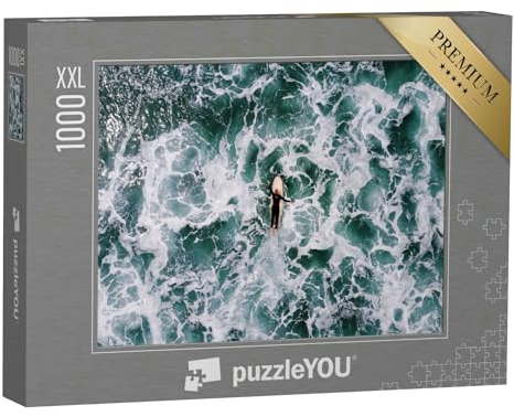 Puzzle 1000 Teile XXL „Surfer in der rauhen See von Saunton Sands, Devon“ – aus der Puzzle-Kollektion Surfen, Menschen