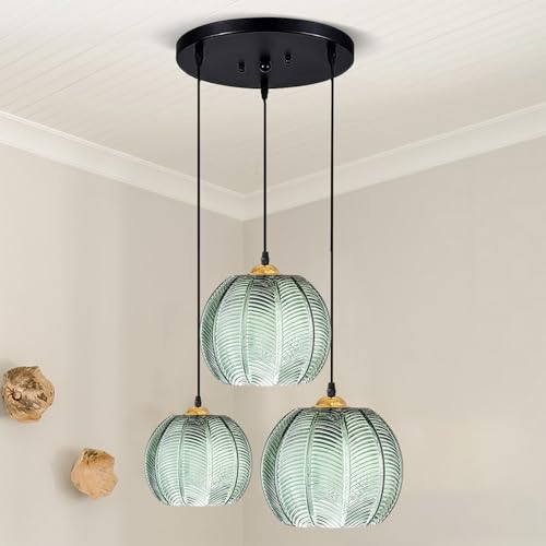 KOSHSH Hängelampe 3 Flammig, Pendelleuchte mit Grünem Glas Lampenschirm Modern für Wohnzimmer Schlafzimmer Esstisch (3 Light)