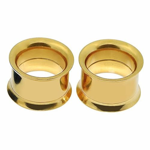 Decentraland Golden 2 Stück 316L Edelstahl O Ohrmessgeräte Tunnel Ohren Schraubverschluss Körperpiercing-Schmuck 10mm（00g）