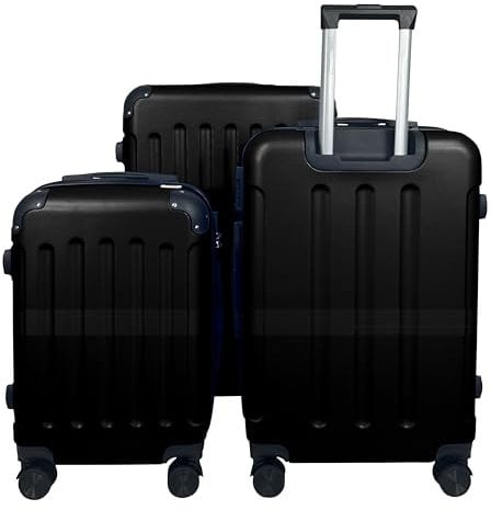 MY TRAVEL BAG Hartschalen-Koffer Reisekoffer ABS Koffer (Handgepäck-Mittel-Groß-Set) 4 Doppel-Rollen Trolley (Schwarz, 3er Set)