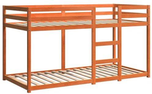 vidaXL Etagenbett, Hochbett mit Leitplanken Sperrholzlatten, Stockbett für Schlafzimmer, Bett Holzbett, Wachsbraun 75x190cm Massivholz Kiefer