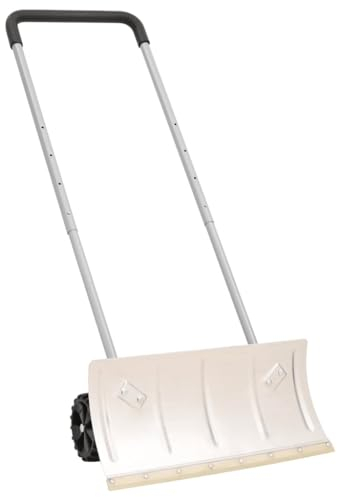 Gecheer Schneeschieber mit Teleskopgriff Schneeschaufel mit Rädern Schneeschild Schneeschieber Schneeräumer Silbern 61 x 31 x (118,5-147) cm (L x B x H) Pulverbeschichteter Stahl,Schaumstoff