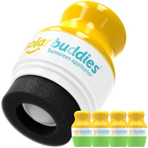 Solar Buddies Sunscreen Applicator - 4x Green - BPA-Free Refillable Roll on Sponge Sunscreen, Suncream & Lotion Applicator For Kids & Adults - Holds 3.4fl oz, Perfect Size for Travel