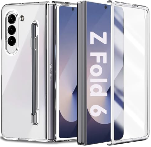 AFENGBOX Cover per Samsung Galaxy Z Fold 6 5G,Ultra Sottile Custodia Samsung Z Fold 6 con S Pen e S Pen Slot e Protezione per Schermo Integrata,Antiurto AntiGraffio Cover Case per Samsung Fold 6,Clear