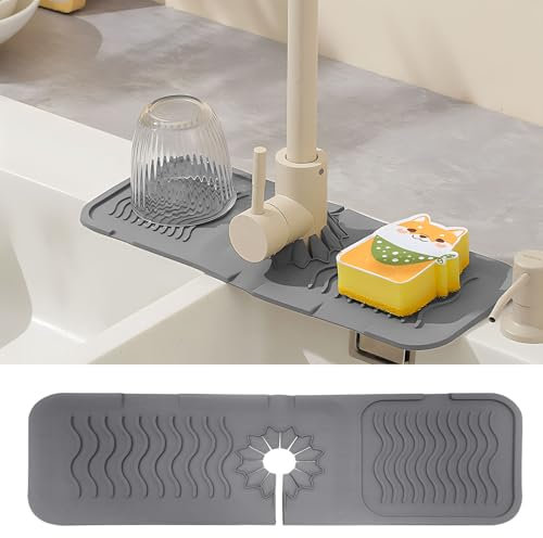 MLOQI Paraspruzzi per Lavello da Cucina, Tappetino per Rubinetto per Lavello da Cucina, Tappetino Drenante in Silicone, Paraspruzzi per Lavello da Cucina, Bagno (Grigio)
