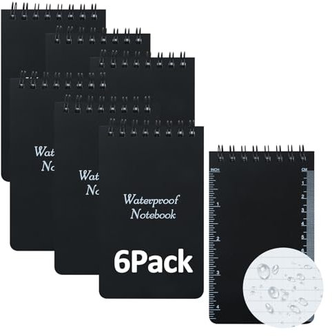 SHAIDOJIO 6 Mini Wasserdichtes Notizblock, A7 50 Blätter Wasserdichtes Taschen-Notizbuch, Allwetter Notizbuch mit Top-Spirale, Wasserdichtes Notizblock Klein für Outdoor-Aktivitäten Aufnahmen-3 x 5in