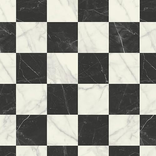 Black & White Tile Effect Vinyl Flooring, slip resistant vinyl roll flooring for kitchen, bathroom, hallway, living space in 2, 3 and 4 metre widths (2m x 3m)