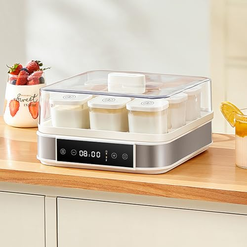 HmLotd Yaourtière, Mini fermenteur de Grande capacité de 9 Tasses pour Un Usage Domestique, Conception Intelligente à écran Tactile avec Fente pour Cordon de Rangement pour Yaourt