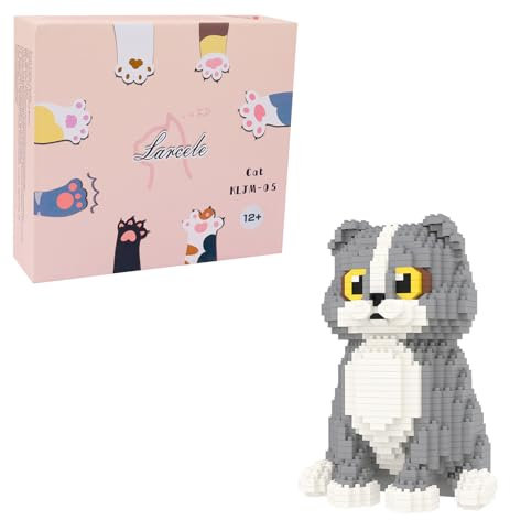Larcele Mini Building Blocks Animal Set, DIY Micro 3D Building Toy Bricks, 985 pcs KLJM-05 (Scottish Fold)