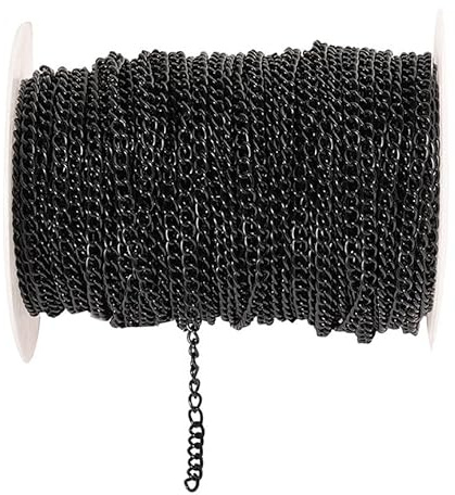 Rockreyoa Gliederkette verdreht als Meterware, DIY Kettenband für Schmuckherstellung, robuste Panzerkette für Halsketten & Armbänder, Bastelmaterial Schmuckzubehör Schwarz 4.5mm*24m