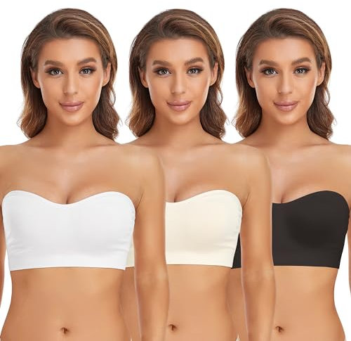Lusait Reggiseno Senza Spalline per Le Donne Antiscivolo in Silicone Imbottito Reggiseno a Fascia Senza Fili, Nero, Bianco, Beige., XL