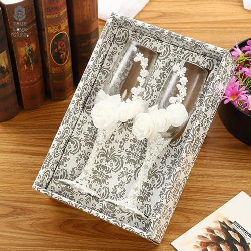 Verres à vin de mariage pour mariée et marié – Verres à vin de mariage avec dentelle blanche – Flûtes à champagne de mariage gravées personnalisées, verres à champagne pour couples