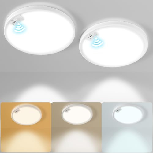 Eleganted 2PC Plafón LED con Sensor de Movimiento Radar, Plafon de Techo Redonda Ultra Delgada, 1600LM, 3000K/4000K/6000K, para Pasillos, Porche, Entrada, Escalera Ø22cm
