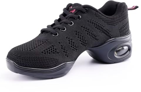 Asyusyu Tanzsneaker Damen Tanzschuhe Schnüren Jazz Tanzschuhe mit Luftkissen for Damen Herren Cheerleader Zumba-Schwarz, 37EU